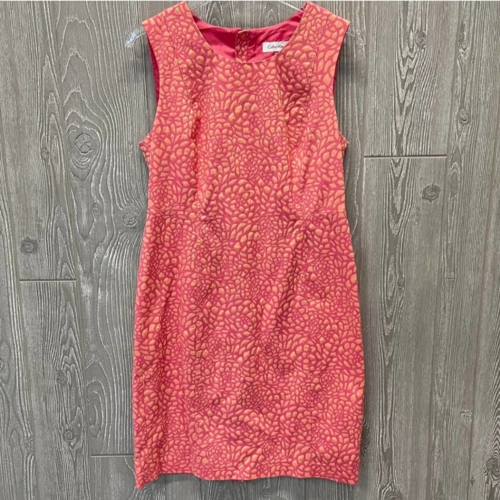 Calvin Klein Women's Textured Printed Mini Sheath Dress Pink & Orange- Size 10